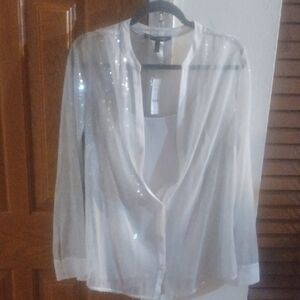 White House Black Market Sequin Long Sleeve Blouse